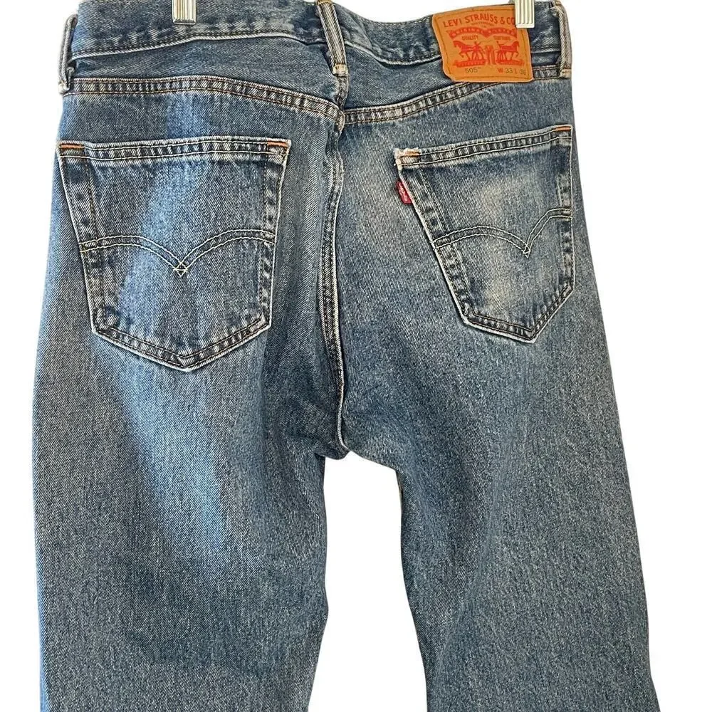 Levis Jeans Men's 505 33x36 Regular Straight Denim Work Pant Medium Stone Cotton